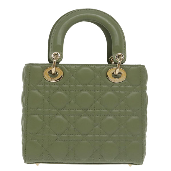 Christian Dior Canage Small Lady Dior Bag Lamb Skin 2way Green Gold Auth 101347A