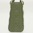 Christian Dior Canage Small Lady Dior Bag Lamb Skin 2way Green Gold Auth 101347A-4