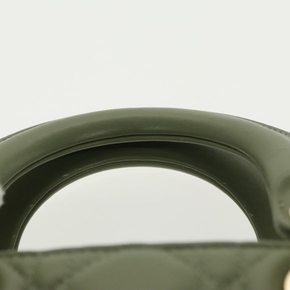 Christian Dior Canage Small Lady Dior Bag Lamb Skin 2way Green Gold Auth 101347A