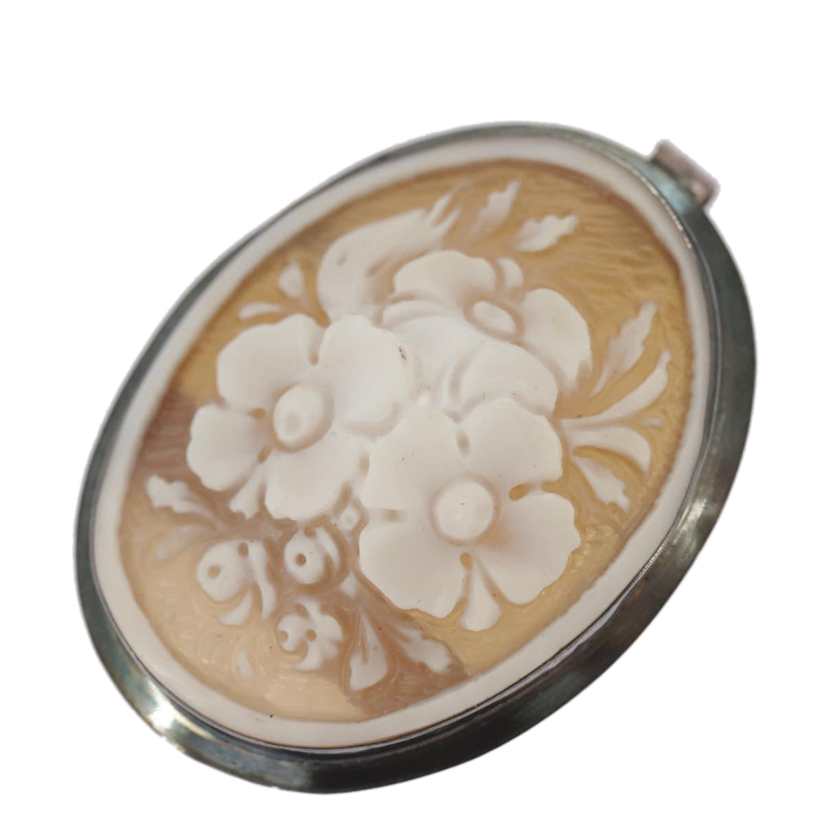 Salvatore Ferragamo cameo Brooch metal Silver Auth 101359