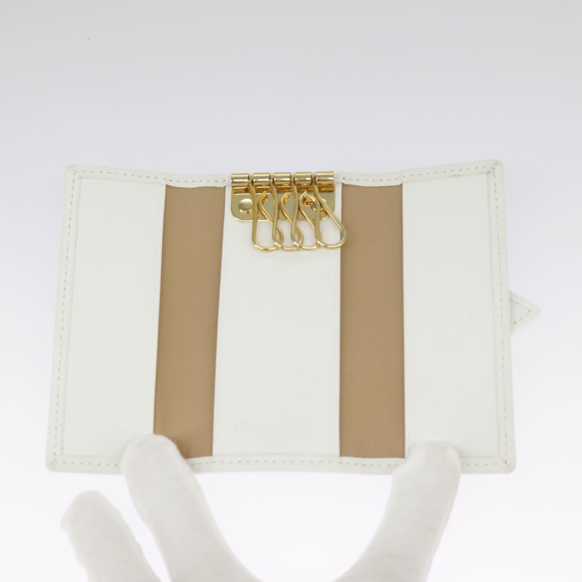 Christian Dior Trotter Canvas Key Case White Auth 101365