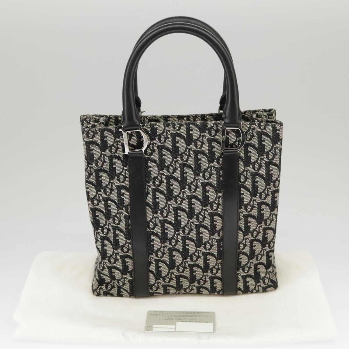 Christian Dior Trotter Canvas Mini Tote Bag Navy Silver Auth 101380A