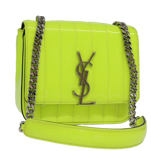 SAINT LAURENT Chain Vicky Small Bag Enamel Yellow Silver 538439 Auth 101382SAM
