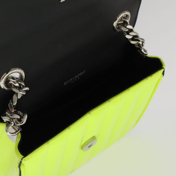 SAINT LAURENT Chain Vicky Small Bag Enamel Yellow Silver 538439 Auth 101382SAM