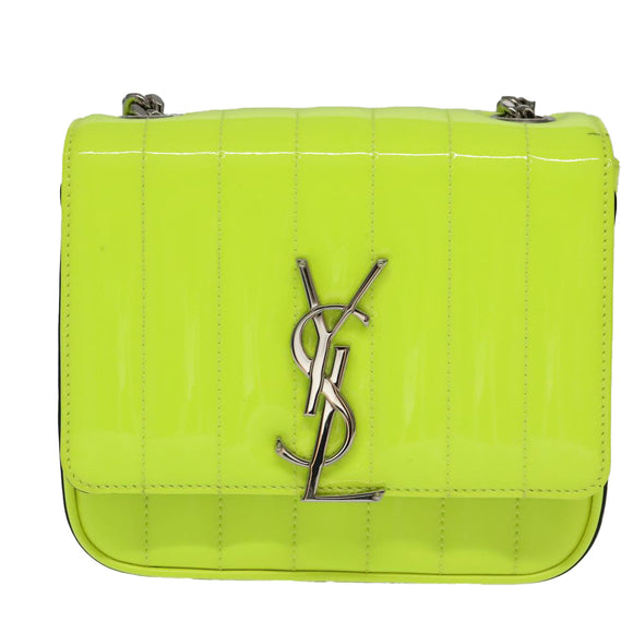 SAINT LAURENT Chain Vicky Small Bag Enamel Yellow Silver 538439 Auth 101382SAM