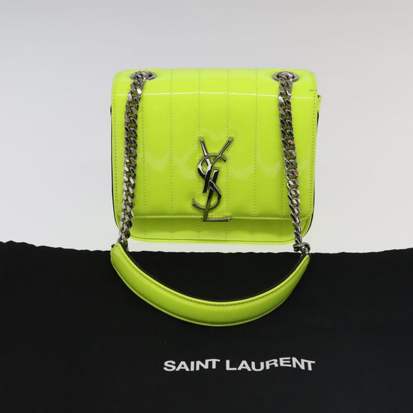 SAINT LAURENT Chain Vicky Small Bag Enamel Yellow Silver 538439 Auth 101382SAM
