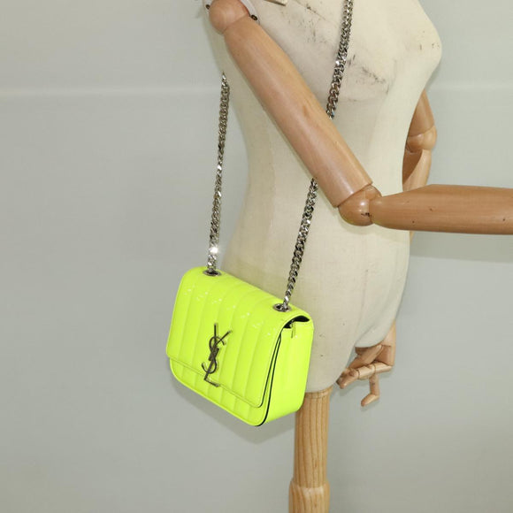 SAINT LAURENT Chain Vicky Small Bag Enamel Yellow Silver 538439 Auth 101382SAM