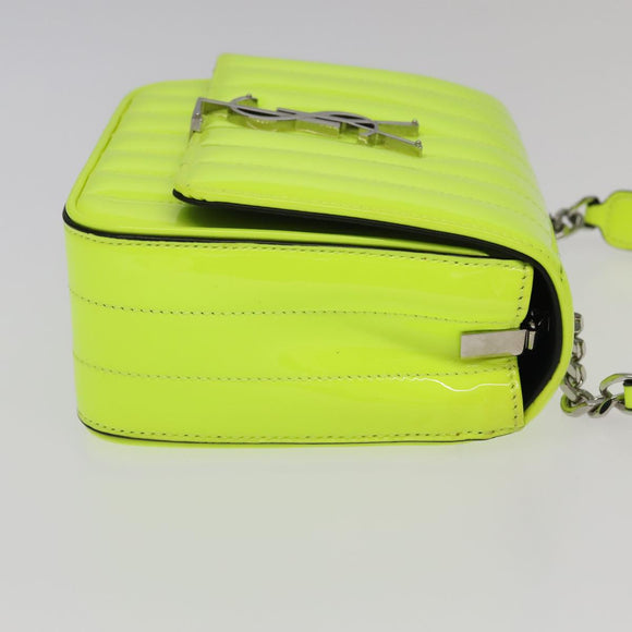 SAINT LAURENT Chain Vicky Small Bag Enamel Yellow Silver 538439 Auth 101382SAM