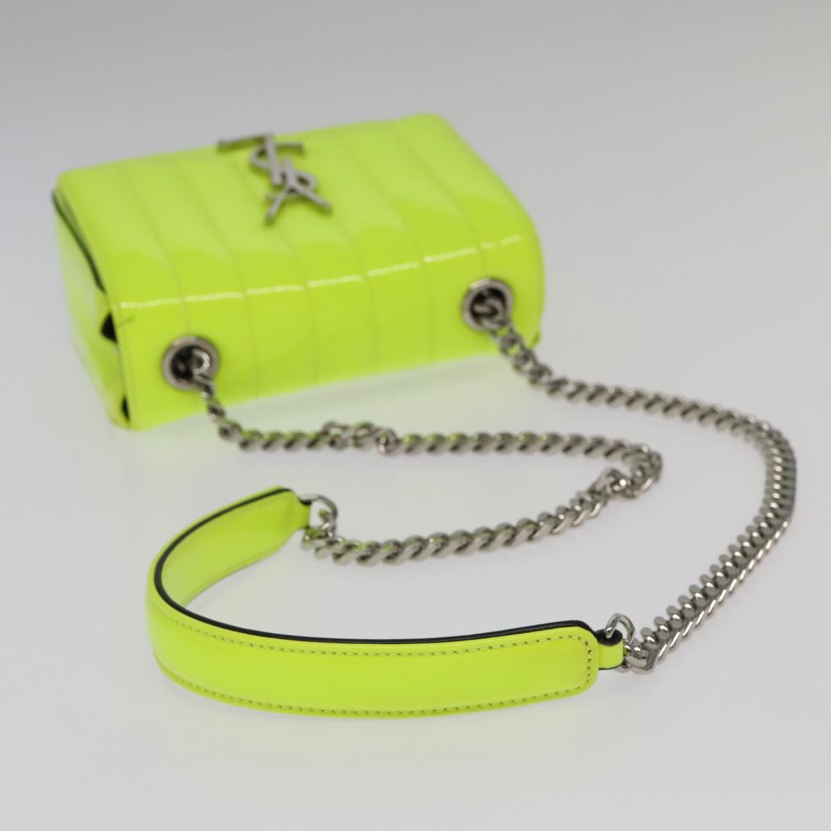 SAINT LAURENT Chain Vicky Small Bag Enamel Yellow Silver 538439 Auth 101382A