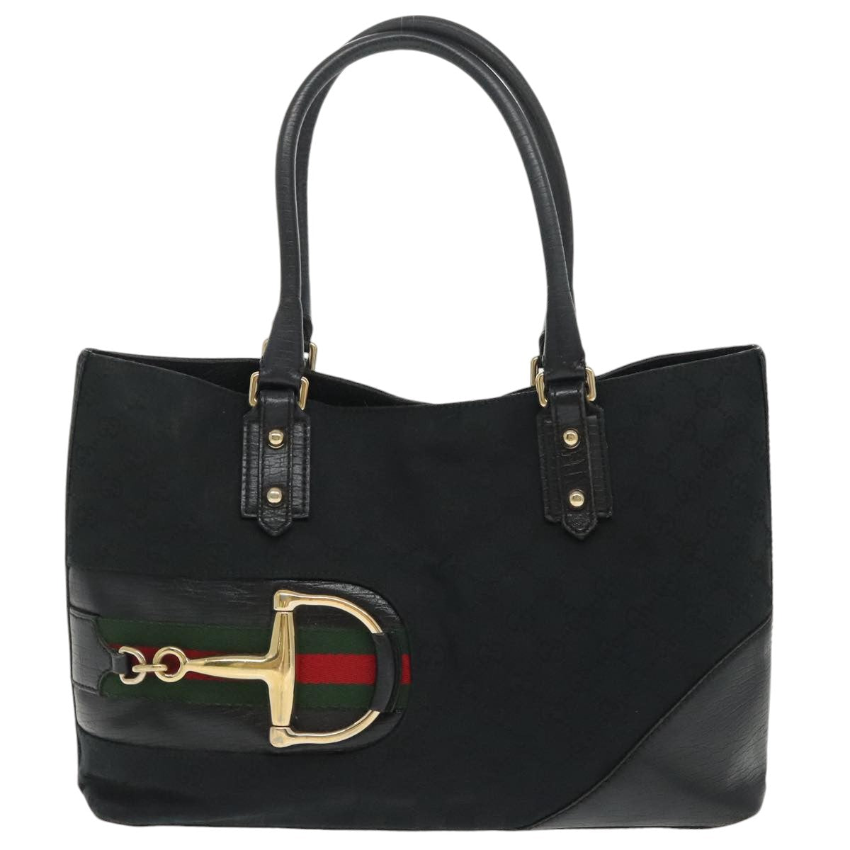 GUCCI GG Canvas Web Sherry Line Tote Bag Black Red Green 137385 Auth 101406