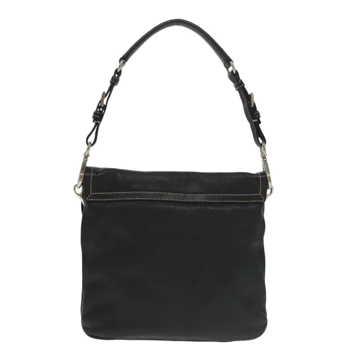 PRADA Shoulder Bag Leather Black Silver Auth 101415 - 0