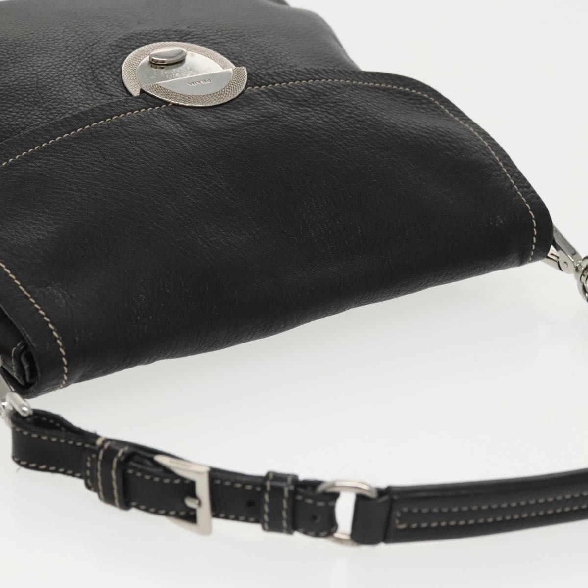 PRADA Shoulder Bag Leather Black Silver Auth 101415