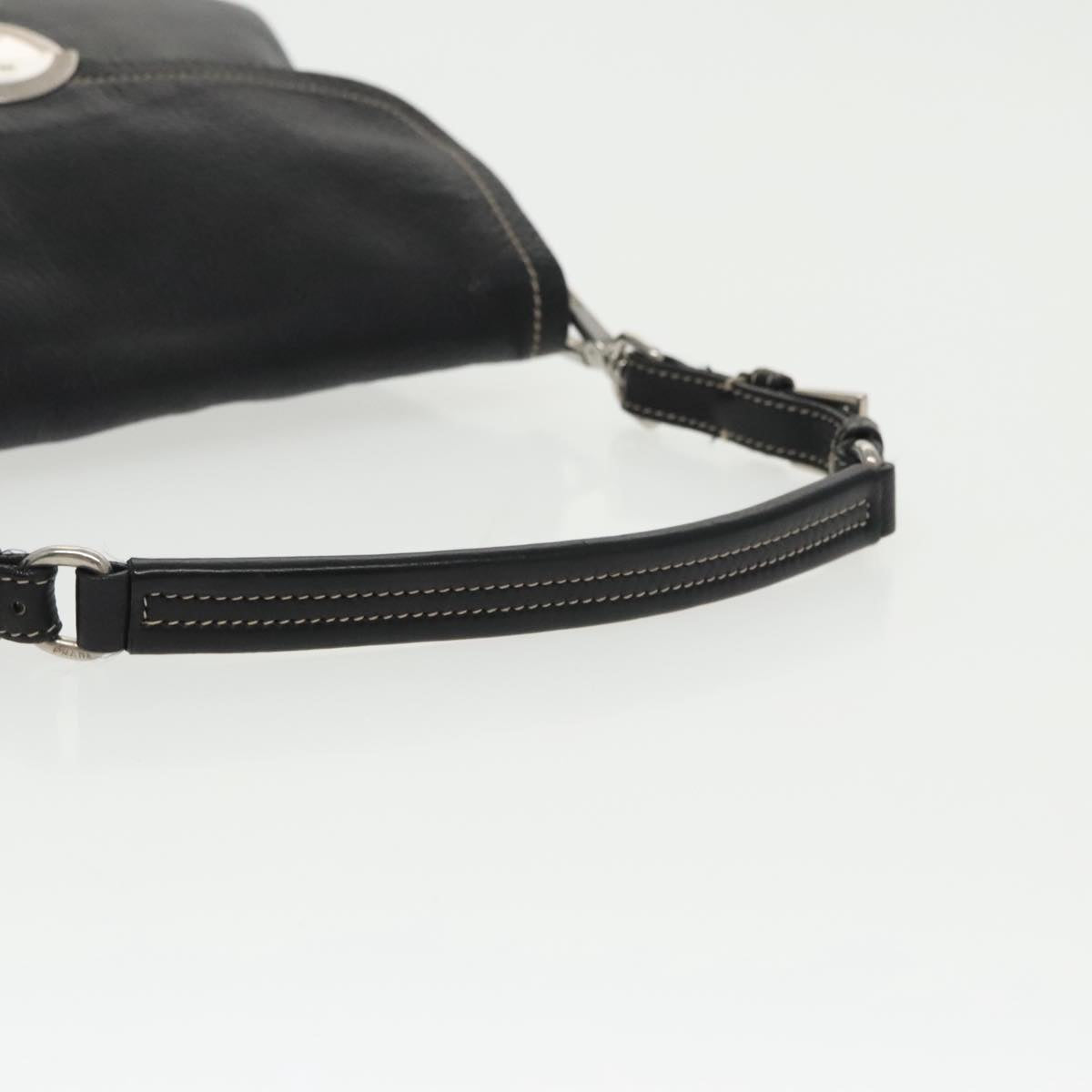 PRADA Shoulder Bag Leather Black Silver Auth 101415