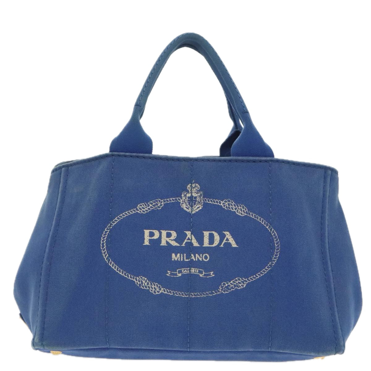 PRADA Canapa MM Hand Bag Canvas Blue Gold Auth 101425 - 0