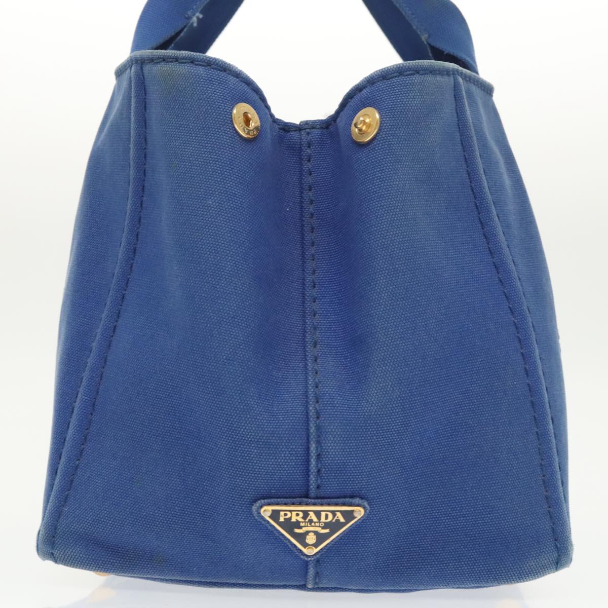 PRADA Canapa MM Hand Bag Canvas Blue Gold Auth 101425