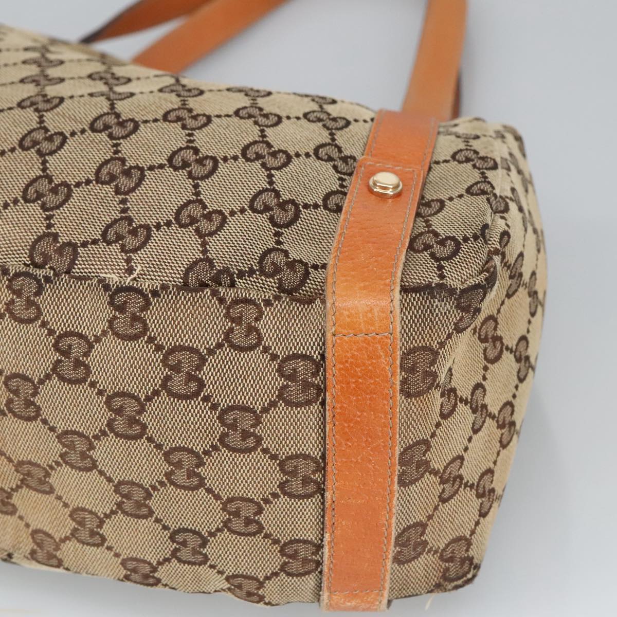 GUCCI GG Canvas Abbey Tote Bag Beige Brown Gold 130736 Auth 101439