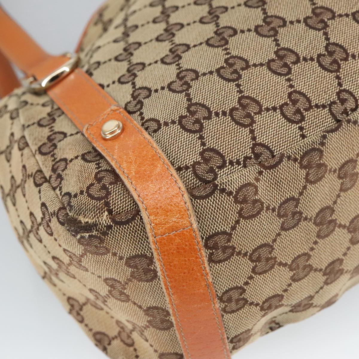 GUCCI GG Canvas Abbey Tote Bag Beige Brown Gold 130736 Auth 101439