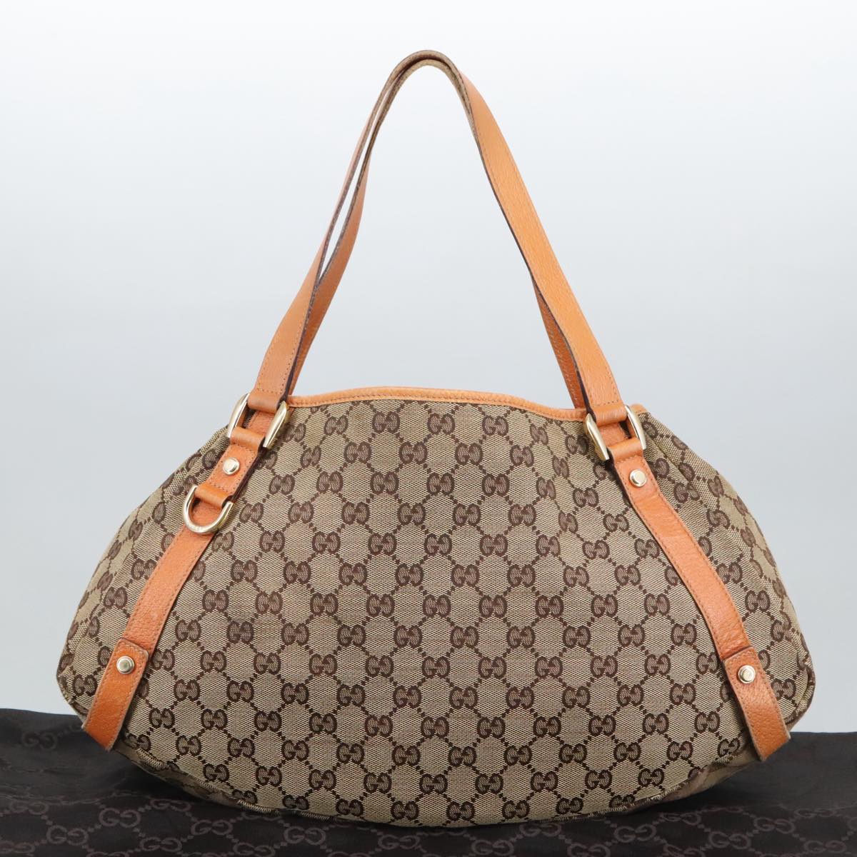 GUCCI GG Canvas Abbey Tote Bag Beige Brown Gold 130736 Auth 101439