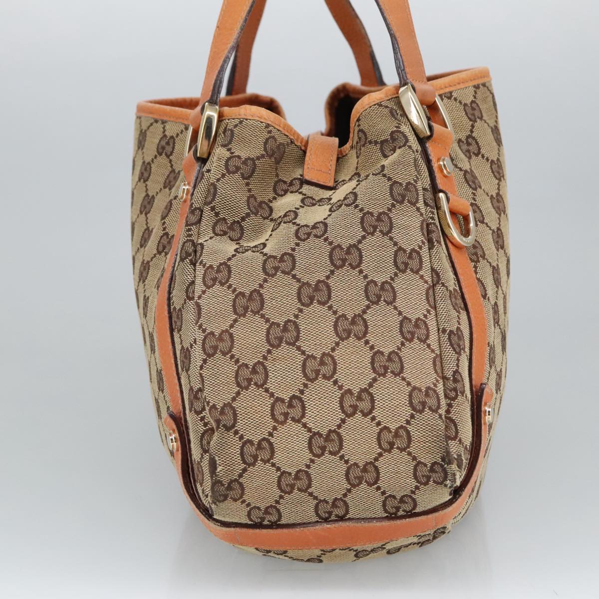 GUCCI GG Canvas Abbey Tote Bag Beige Brown Gold 130736 Auth 101439