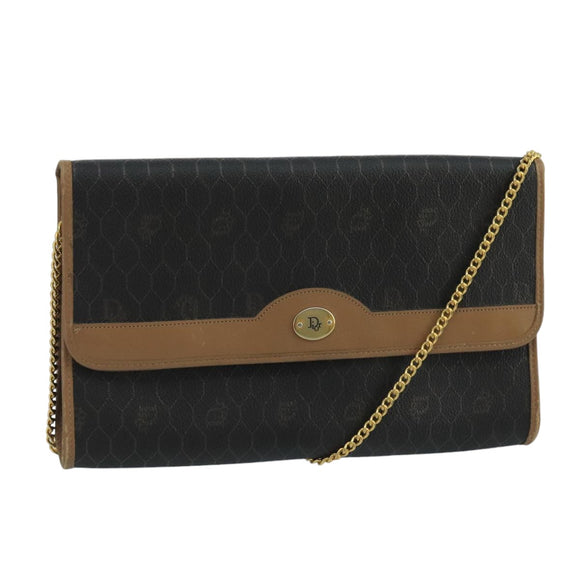 Christian Dior Honeycomb Canvas Shoulder Bag PVC Gold Black Auth 101442