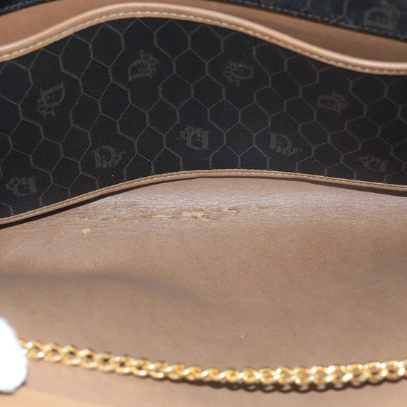 Christian Dior Honeycomb Canvas Shoulder Bag PVC Gold Black Auth 101442