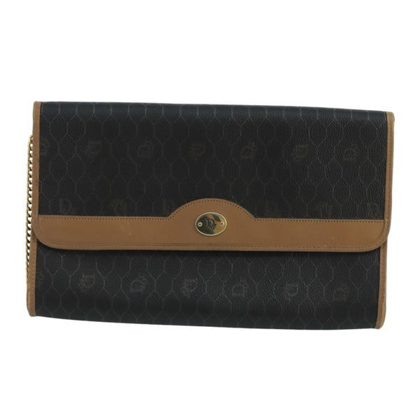Christian Dior Honeycomb Canvas Shoulder Bag PVC Gold Black Auth 101442