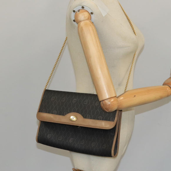 Christian Dior Honeycomb Canvas Shoulder Bag PVC Gold Black Auth 101442