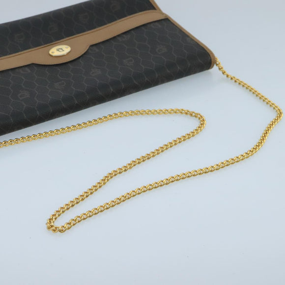 Christian Dior Honeycomb Canvas Shoulder Bag PVC Gold Black Auth 101442