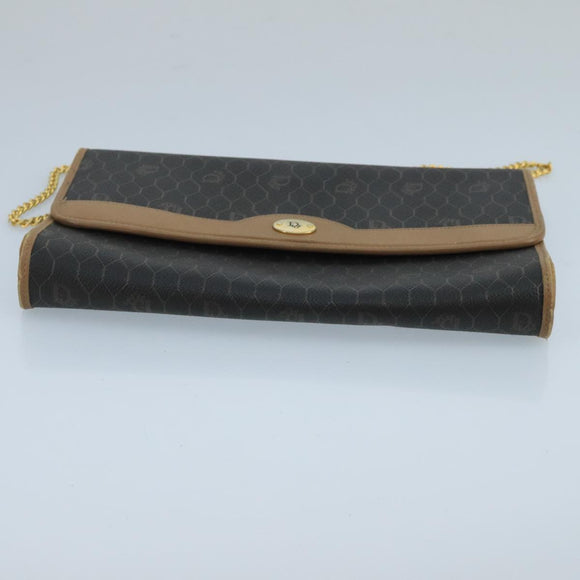 Christian Dior Honeycomb Canvas Shoulder Bag PVC Gold Black Auth 101442