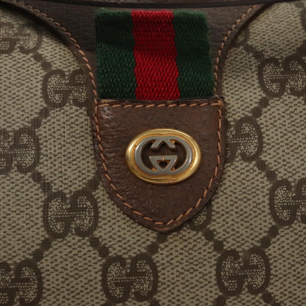 GUCCI GG Supreme Web Sherry Line Boston Bag PVC Beige Red 40 02 007 Auth 101456