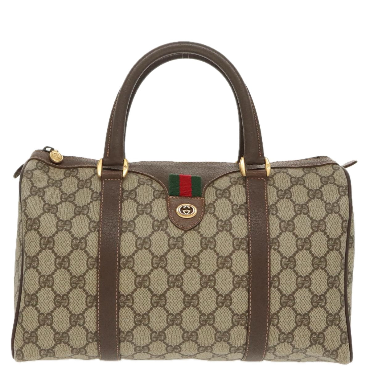 GUCCI GG Supreme Web Sherry Line Boston Bag PVC Beige Red 40 02 007 Auth 101456 - 0