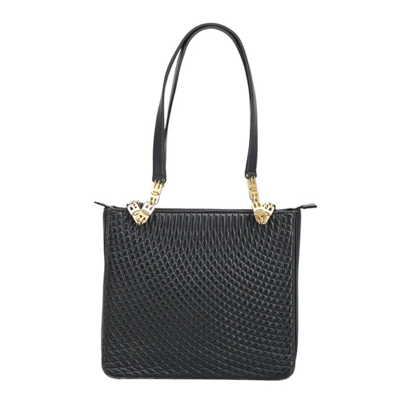 BALLY Shoulder Bag Leather Black Gold Auth 101463