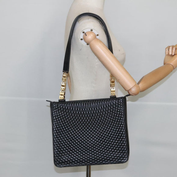 BALLY Shoulder Bag Leather Black Gold Auth 101463