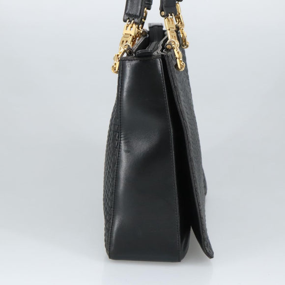 BALLY Shoulder Bag Leather Black Gold Auth 101463