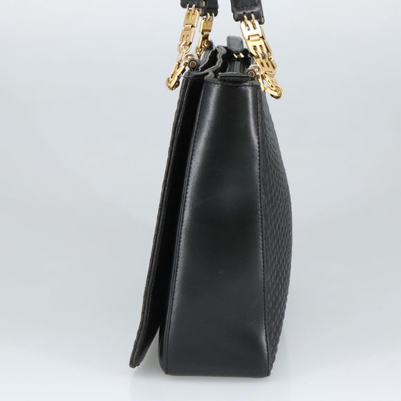 BALLY Shoulder Bag Leather Black Gold Auth 101463