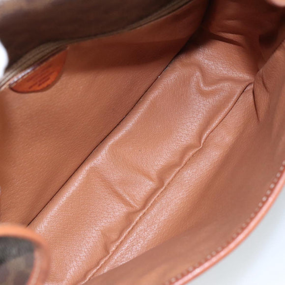 CELINE Macadam Canvas Circle Shoulder Bag PVC Leather Brown Auth 101470