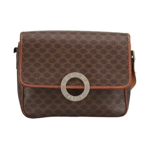 CELINE Macadam Canvas Circle Shoulder Bag PVC Leather Brown Auth 101470