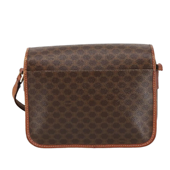 CELINE Macadam Canvas Circle Shoulder Bag PVC Leather Brown Auth 101470