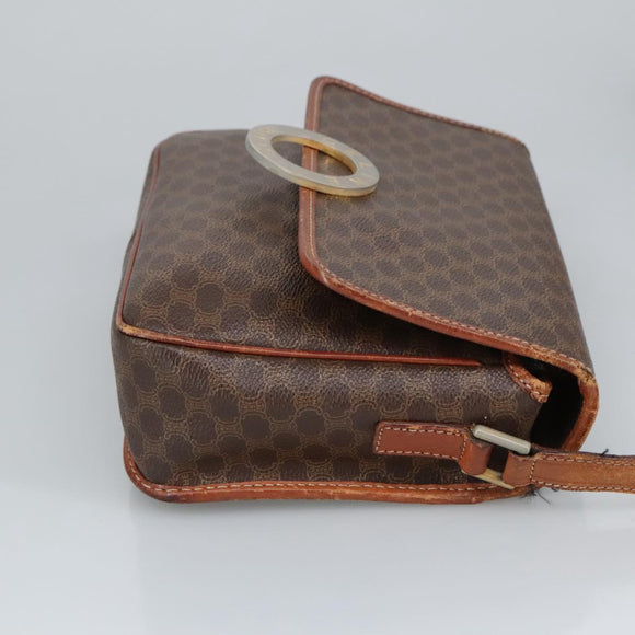 CELINE Macadam Canvas Circle Shoulder Bag PVC Leather Brown Auth 101470