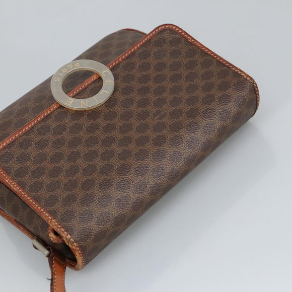 CELINE Macadam Canvas Circle Shoulder Bag PVC Leather Brown Auth 101470
