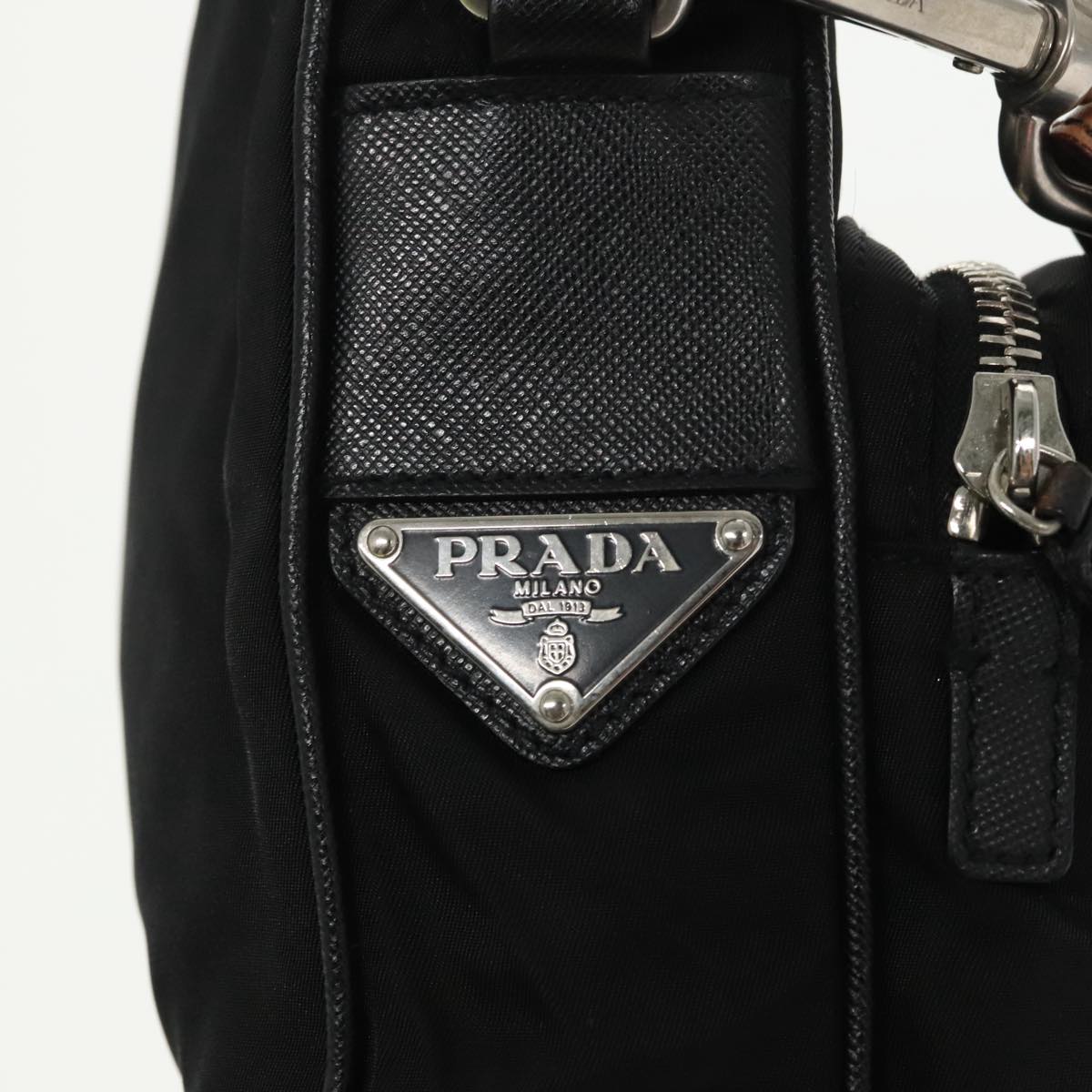 PRADA Shoulder Bag Nylon Black Silver Auth 101537