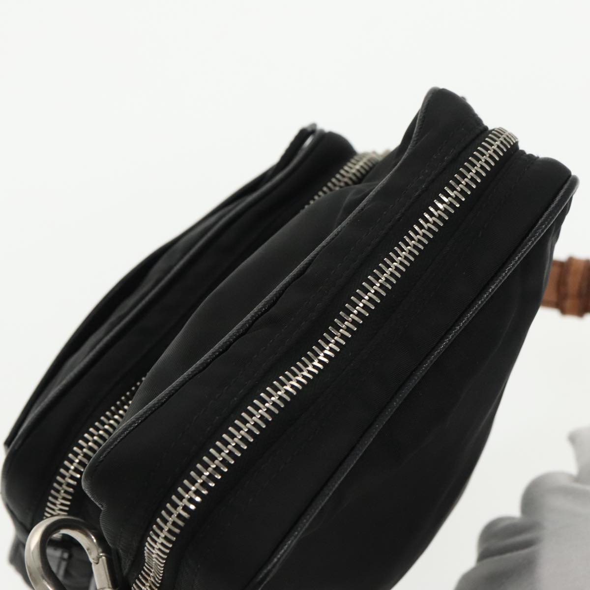 PRADA Shoulder Bag Nylon Black Silver Auth 101537