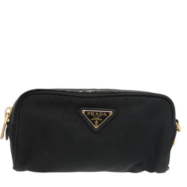 PRADA Pouch Nylon Black Gold Auth 101547