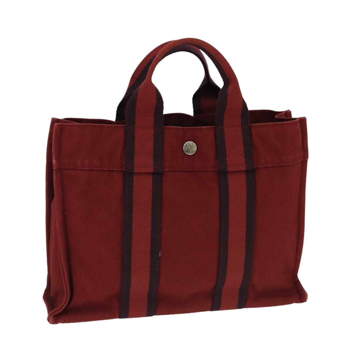 HERMES Fourre Tout PM Hand Bag Canvas Red Silver Auth 101550