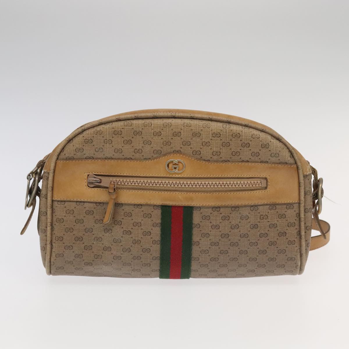 GUCCI GG Supreme Sherry Line Shoulder Bag PVC 5Set Beige Red Auth 101558