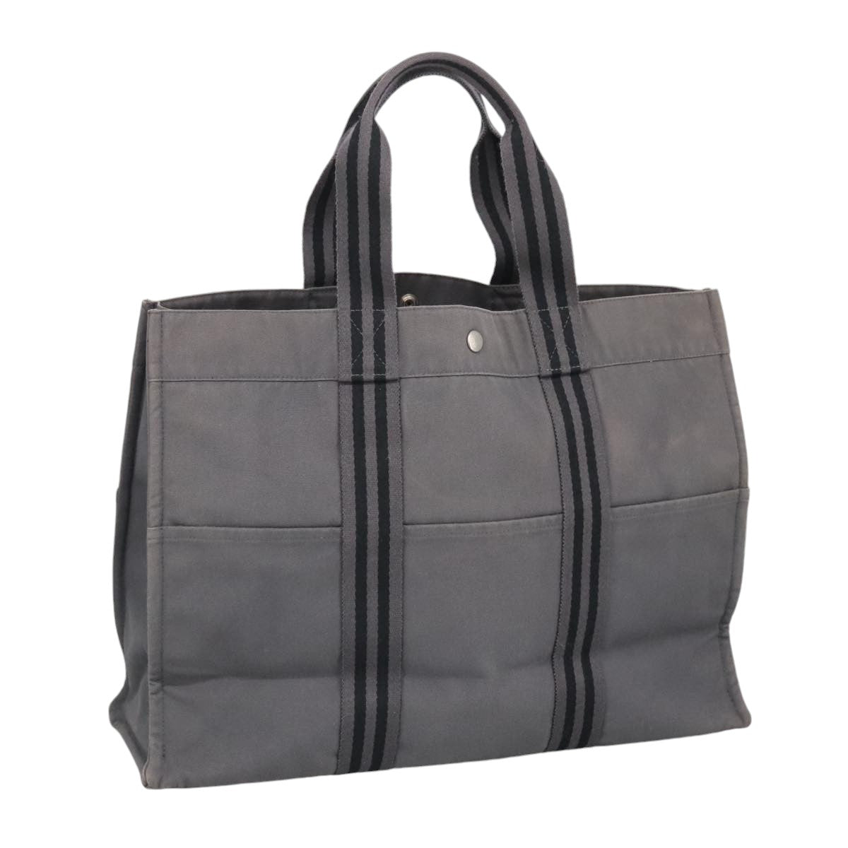 HERMES Fourre Tout MM Tote Bag Canvas Gray Silver Auth 101560