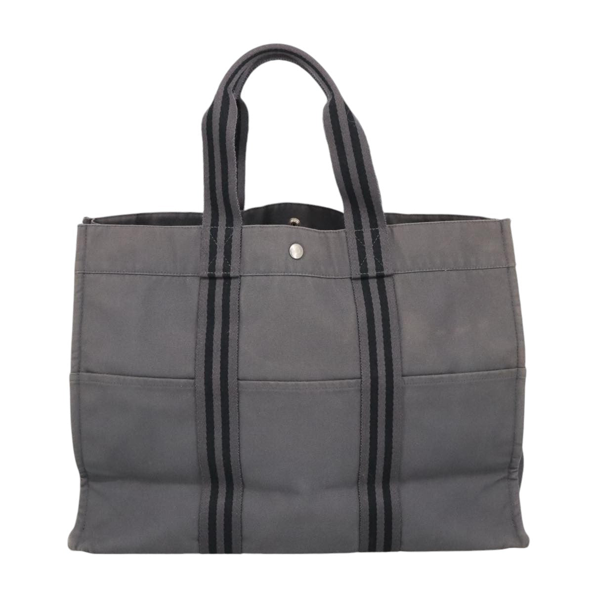 HERMES Fourre Tout MM Tote Bag Canvas Gray Silver Auth 101560