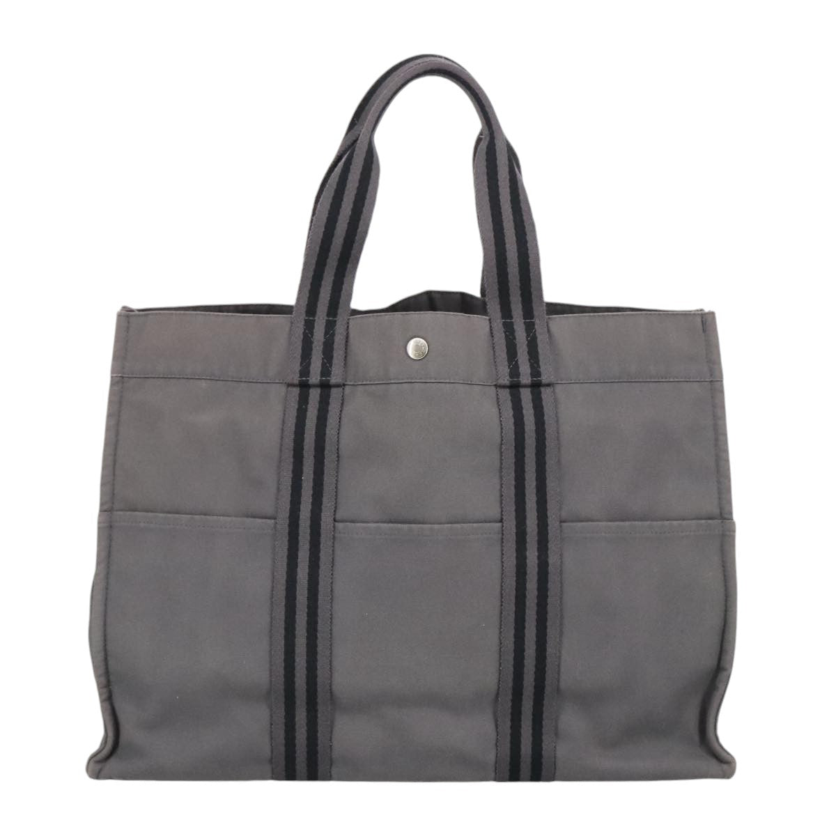 HERMES Fourre Tout MM Tote Bag Canvas Gray Silver Auth 101560 - 0