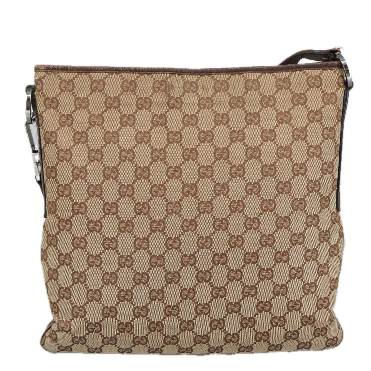 GUCCI GG Canvas Shoulder Bag Beige Silver 113013 Auth 101566 - 0