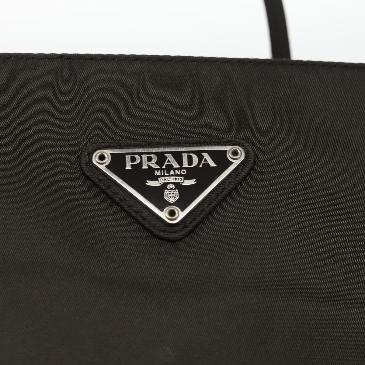 PRADA Tote Bag Nylon Khaki Silver Auth 101569